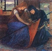 unknow artist Lady Affixing pennant to a knight-s spear oil painting on canvas